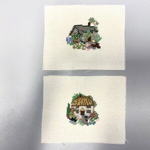 2 Handmade Small Petit Point Cottage Designs, Vintage